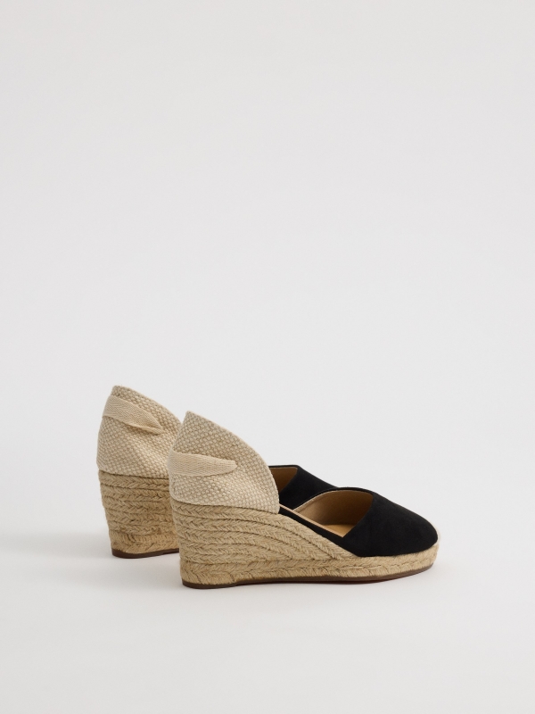 Closed toe microfiber wedges black 45º back view