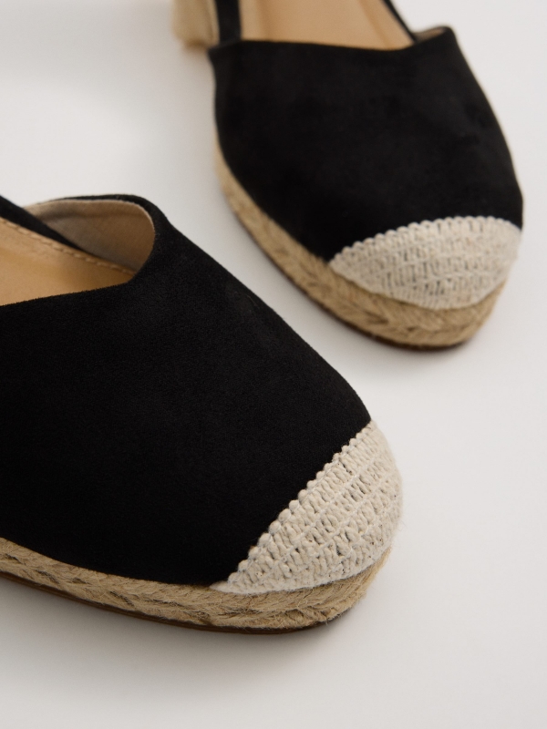 Closed toe microfiber wedges black detail view