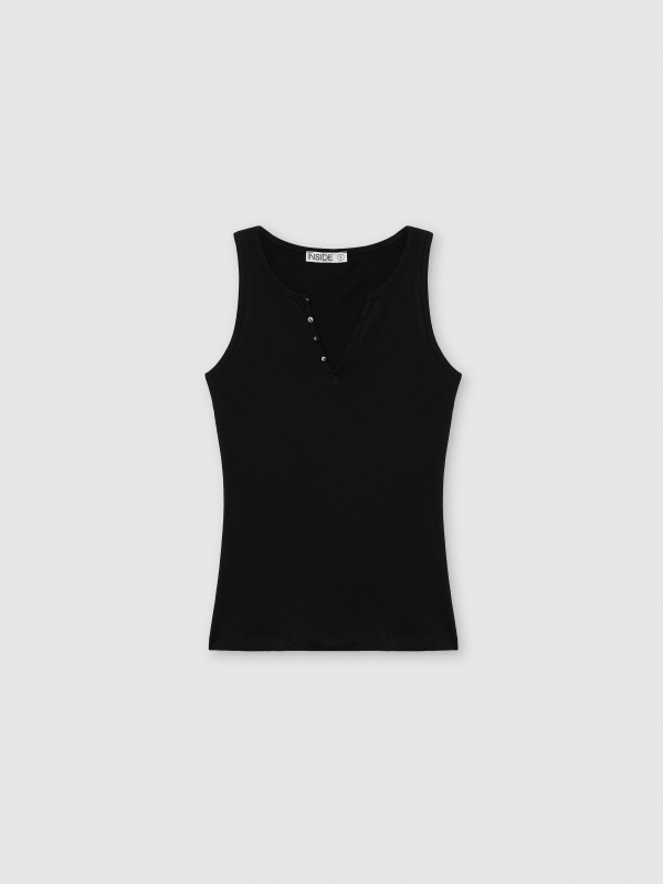  V-neck t-shirt with buttons black front view
