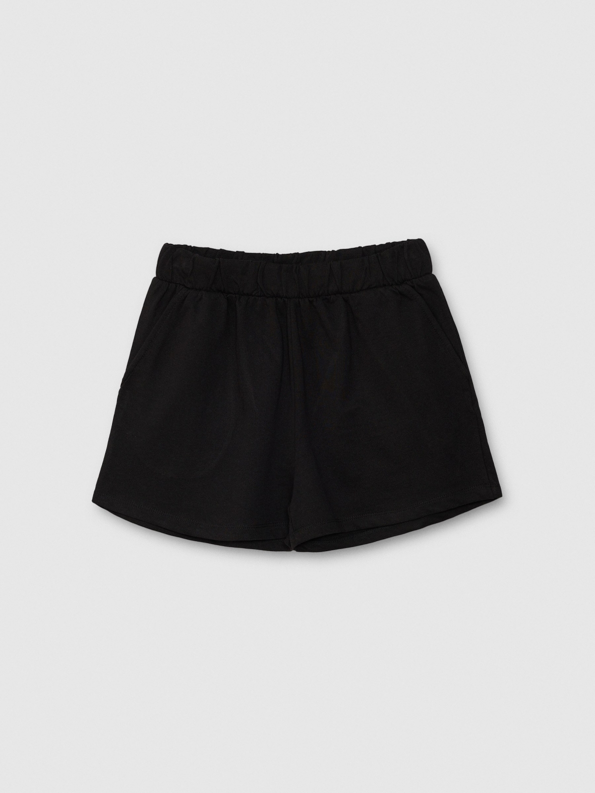 %Pto% Short cintura elástica bolsillos negro vista frontal