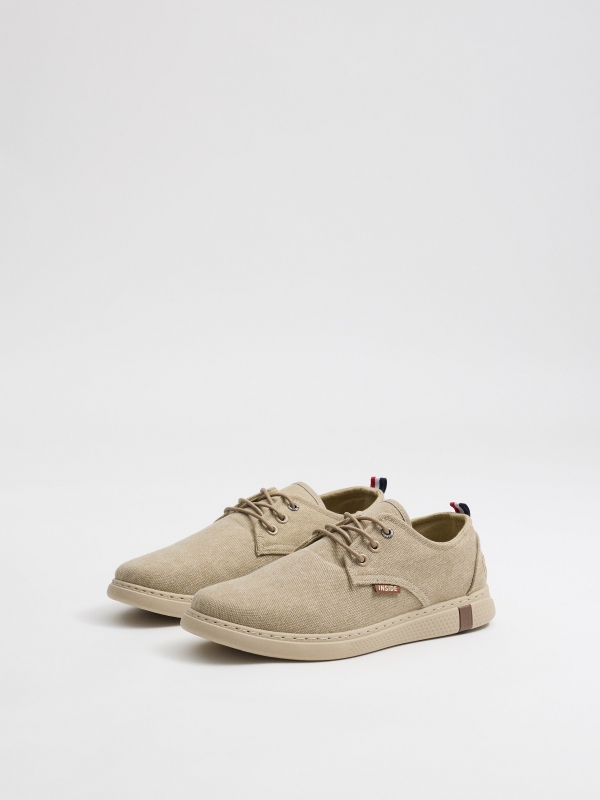 Casual canvas sneakers beige 45º front view