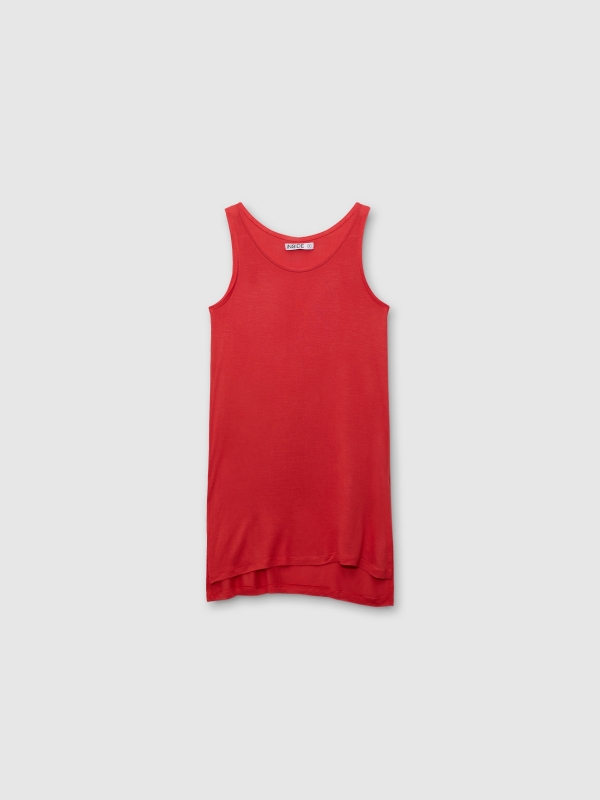  T-shirt longa com fendas laterais vermelho vista frontal