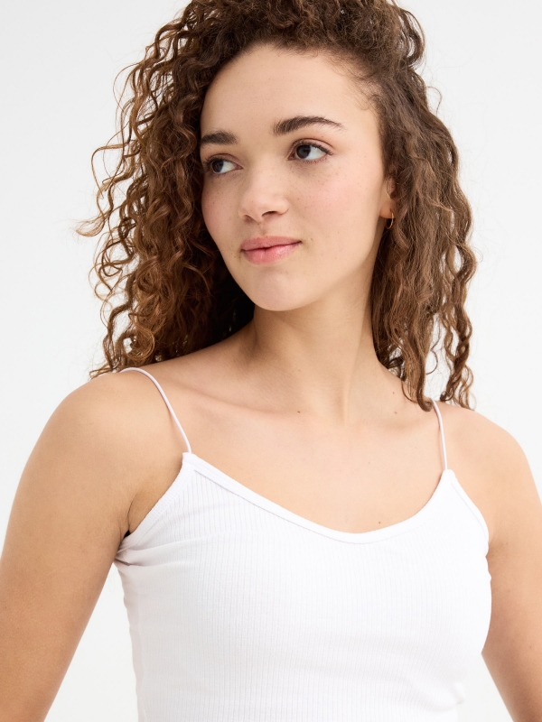 Ribbed strap top white detail view