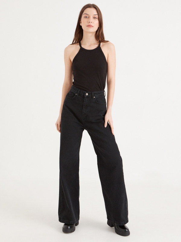 Basic halter neck top black front view