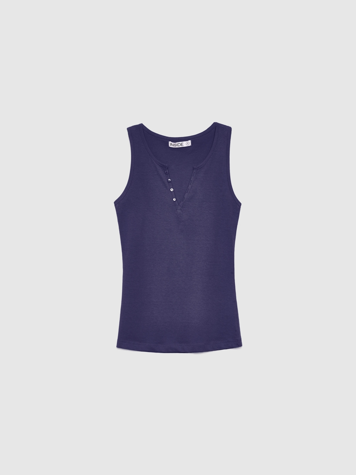 %Pto% Camiseta cuello pico botones azul vista frontal