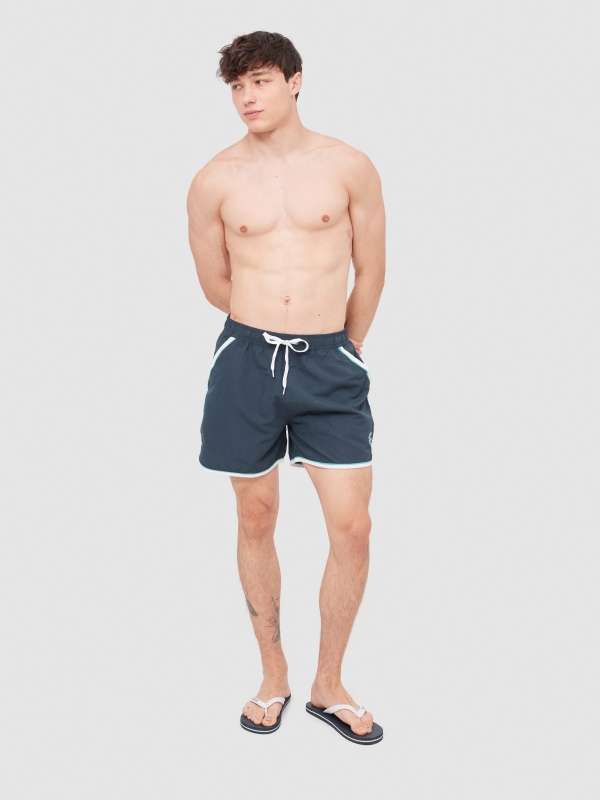 Swimsuit contrast trim navy front view