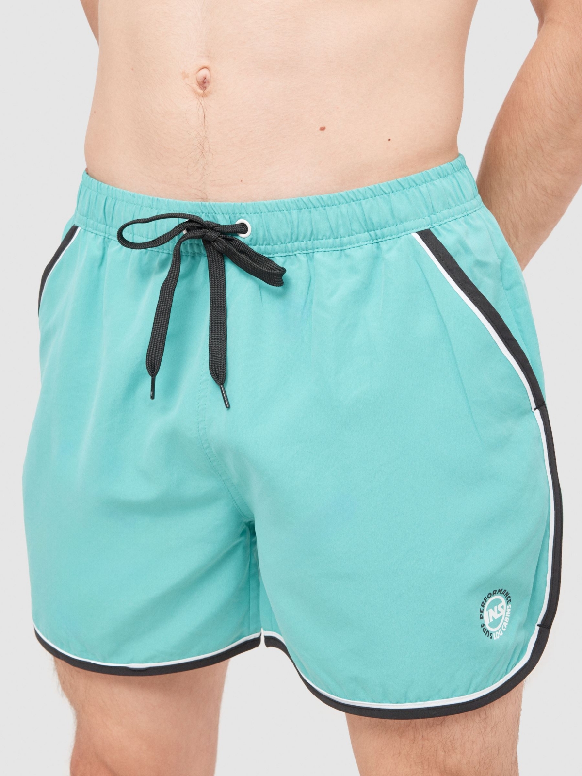 Swimsuit contrast trim green detail view