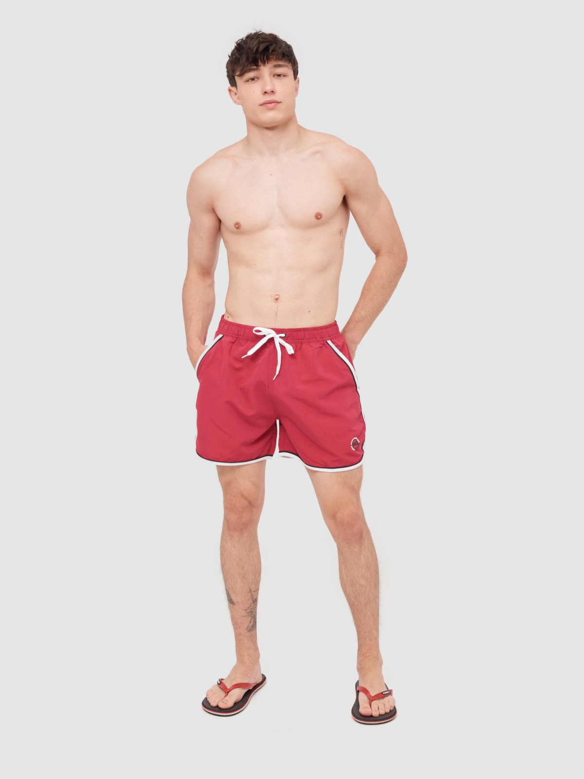 Swimsuit contrast trim red front view