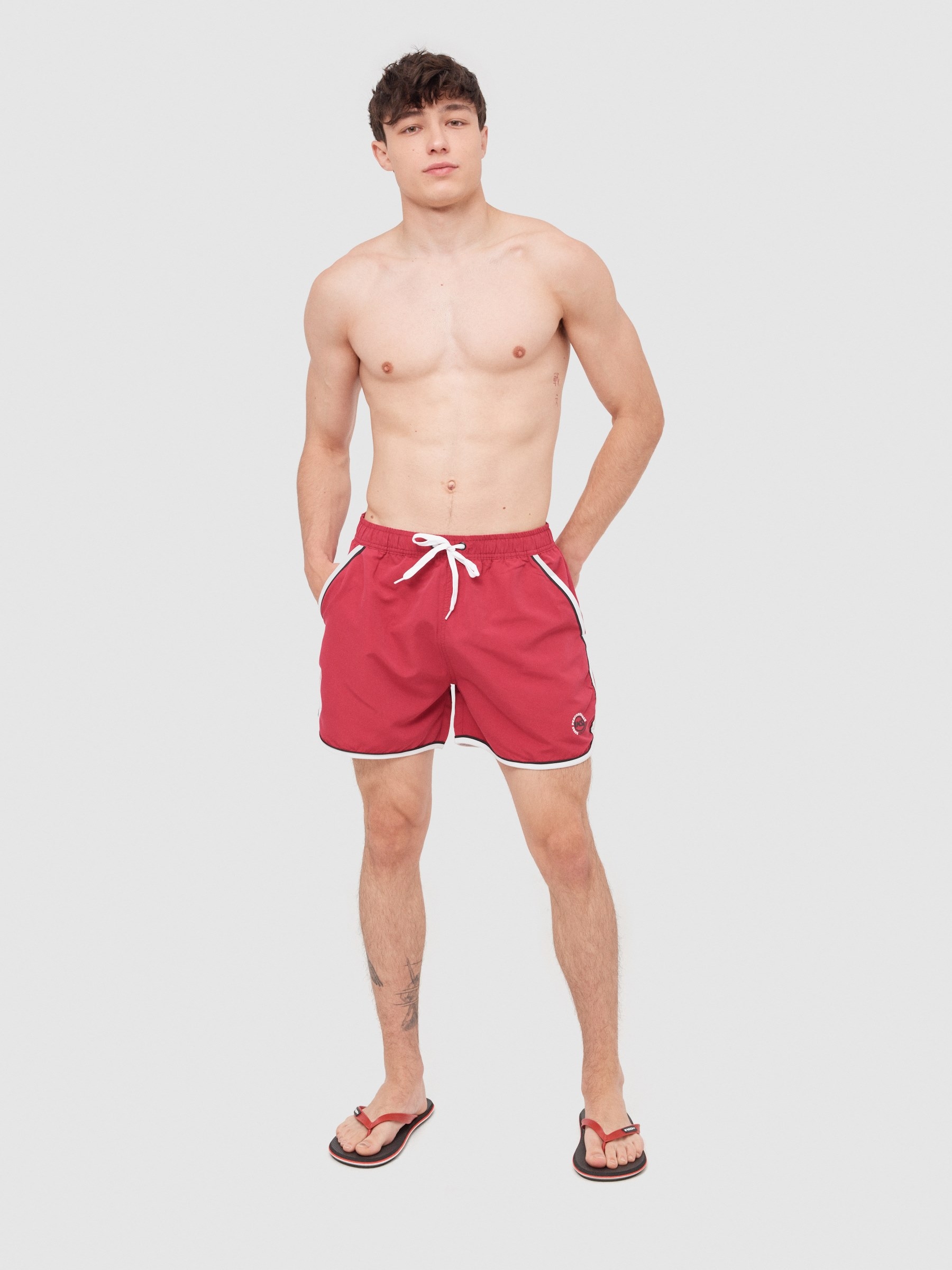 Swimsuit contrast trim red middle front view