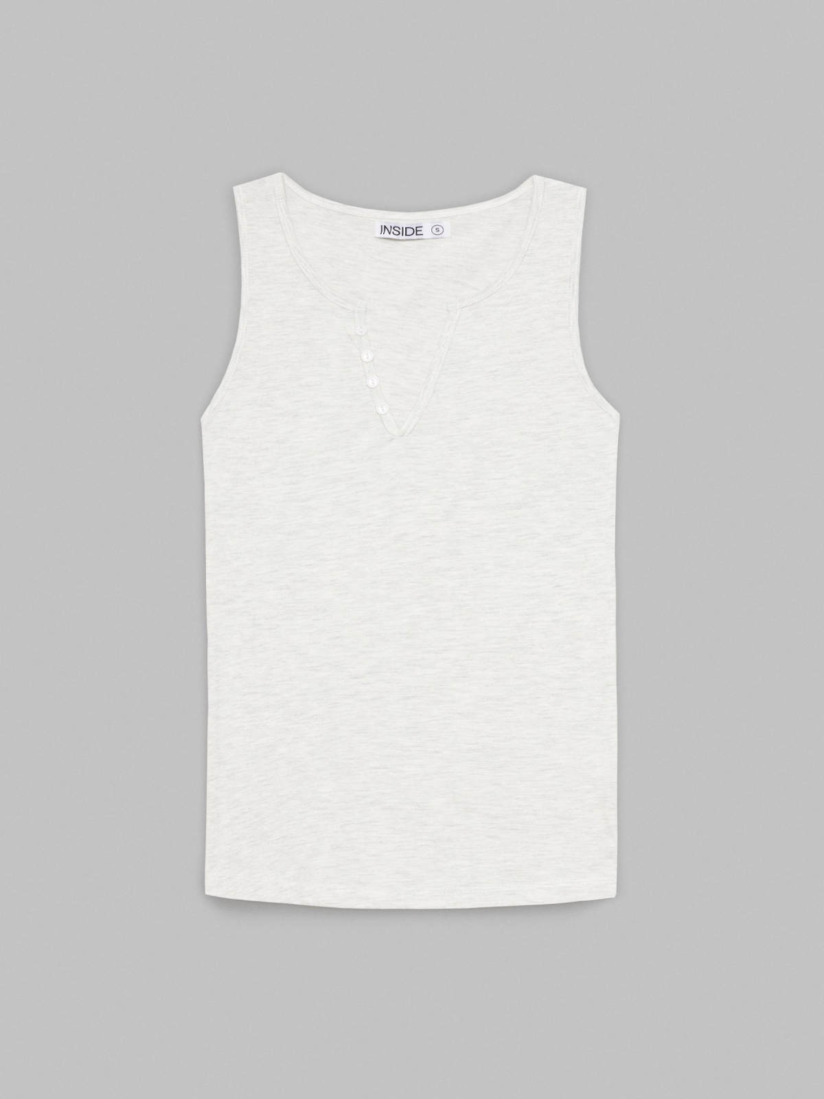%Pto% T-shirt decote em V com botões cinza vista frontal