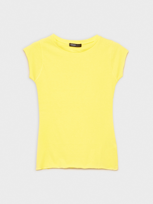  T-shirt básica de gola redonda amarelo vista frontal