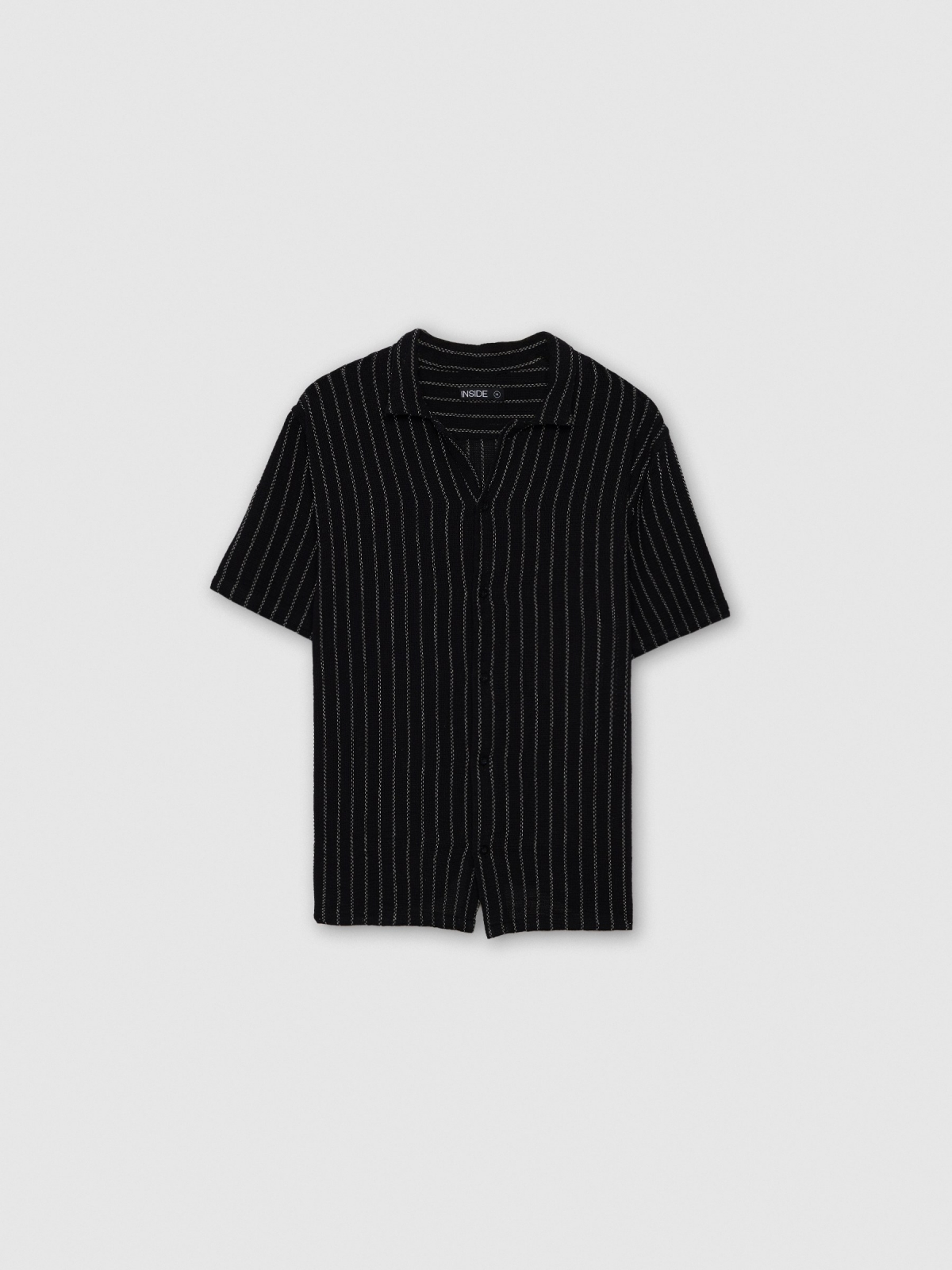  Rustic short-sleeve striped shirt black front view