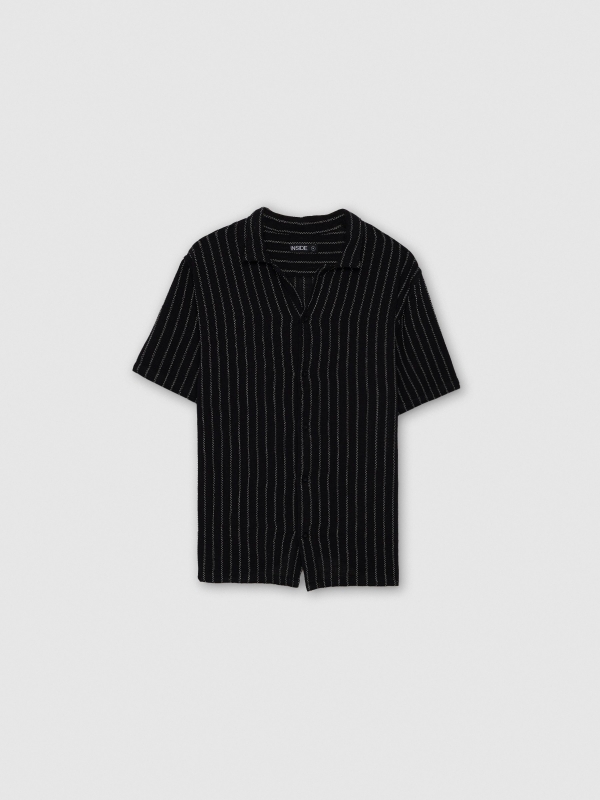  Rustic short-sleeve striped shirt black front view