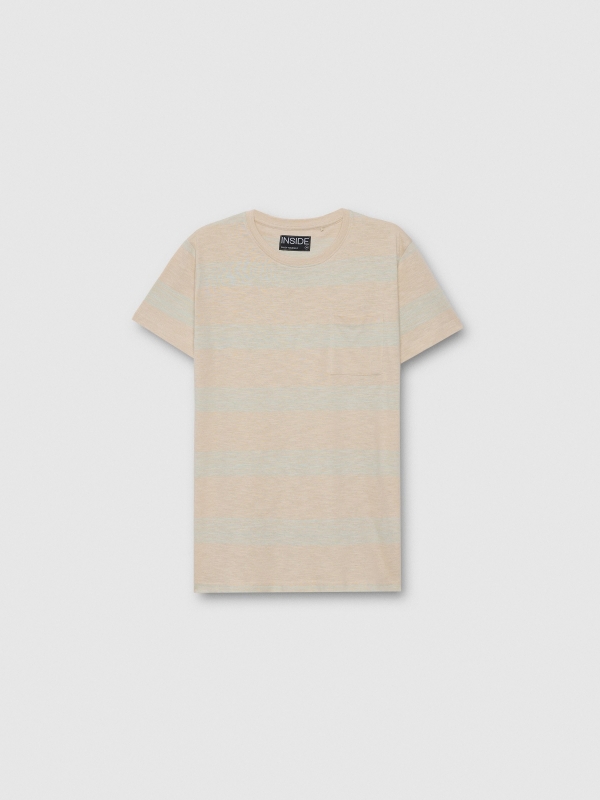  Short-sleeve striped t-shirt with pocket ivory front view