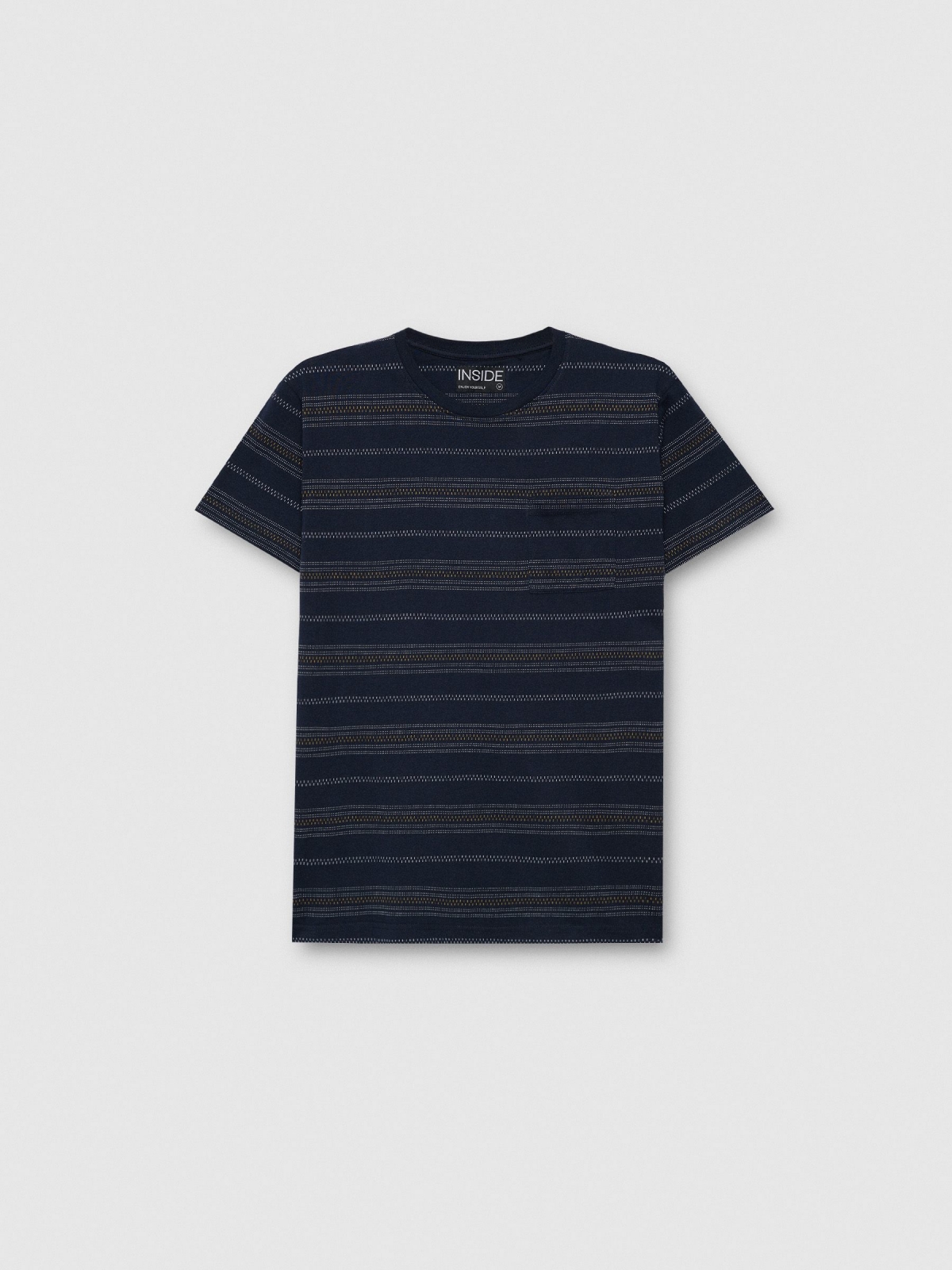  Camiseta de manga curta listrada azul marinho vista frontal