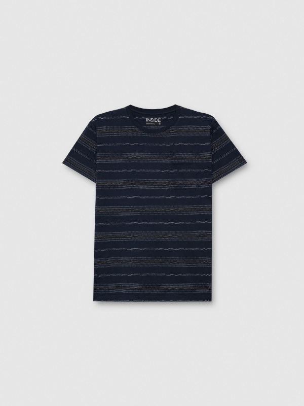  Camiseta de manga curta listrada azul marinho vista frontal
