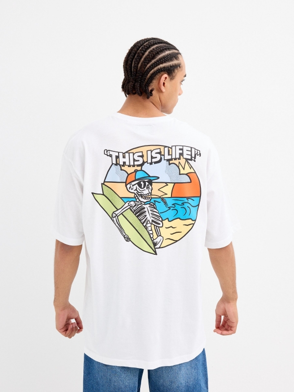 Short-sleeve t-shirt with skull print white middle back view