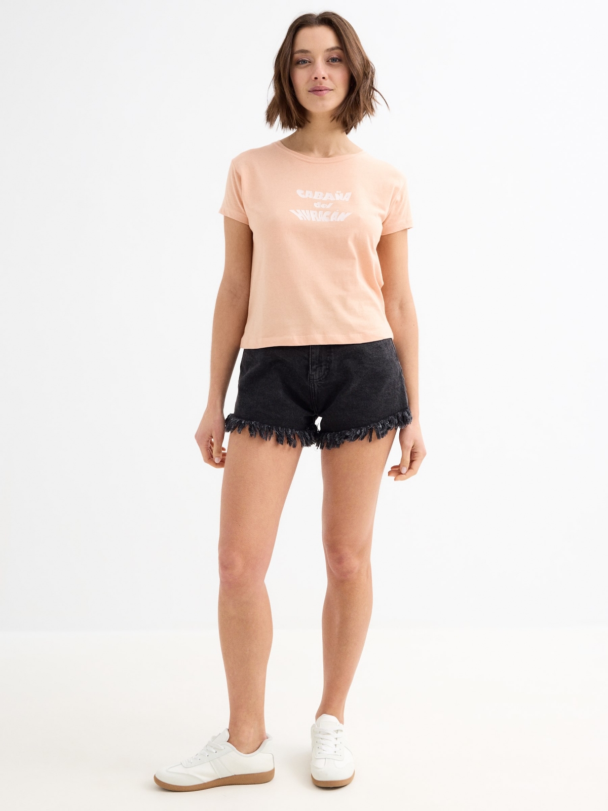 Shorts denim desflecado negro vista general frontal