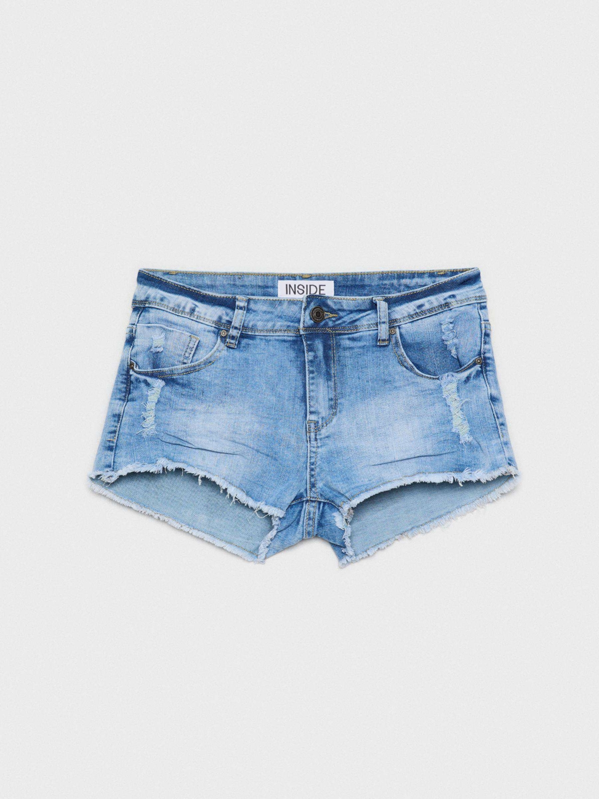  Short jeans desgastado rasgado azul vista frontal
