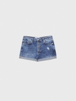 %Pto% Shorts jeans rasgados botões azul vista frontal