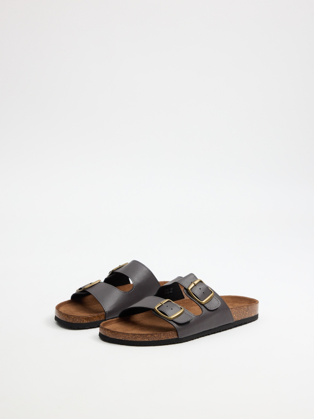 Open sandal buckles brown 45º front view