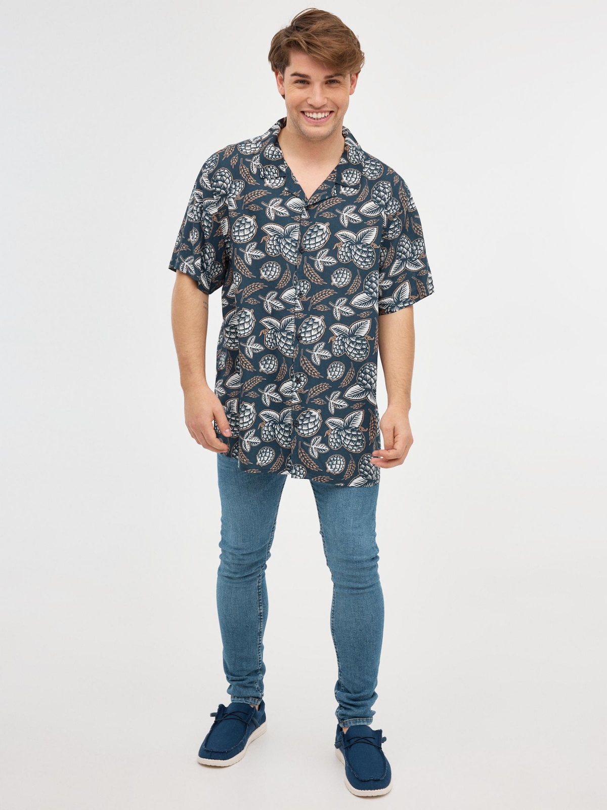 Pineapple print shirt navy front view