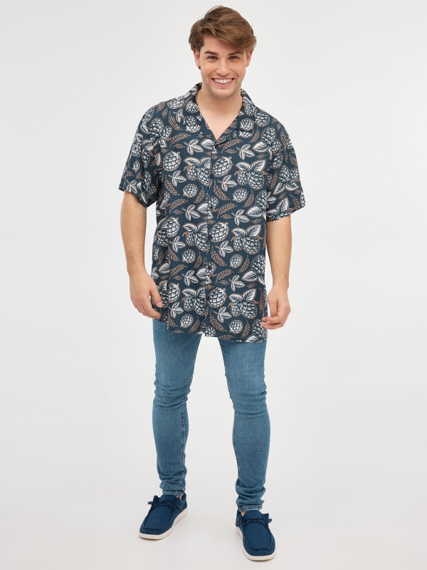 Pineapple print shirt navy front view