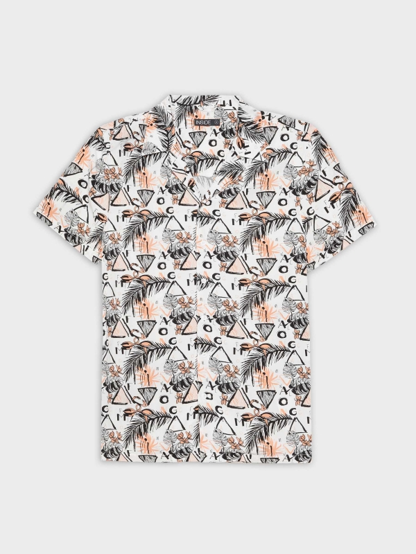  Camisa com impressão total de folhas branco