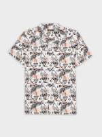 %Pto% Camisa com impressão total de folhas branco