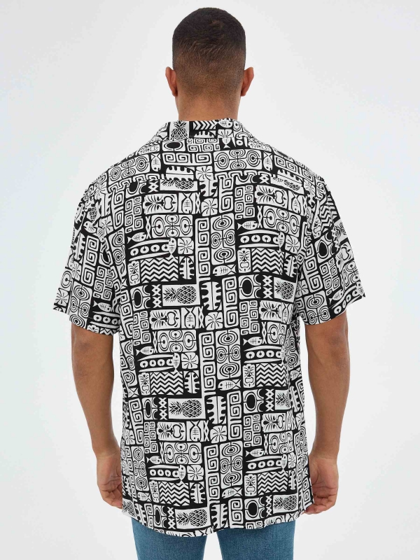 Short sleeve print shirt black middle back view