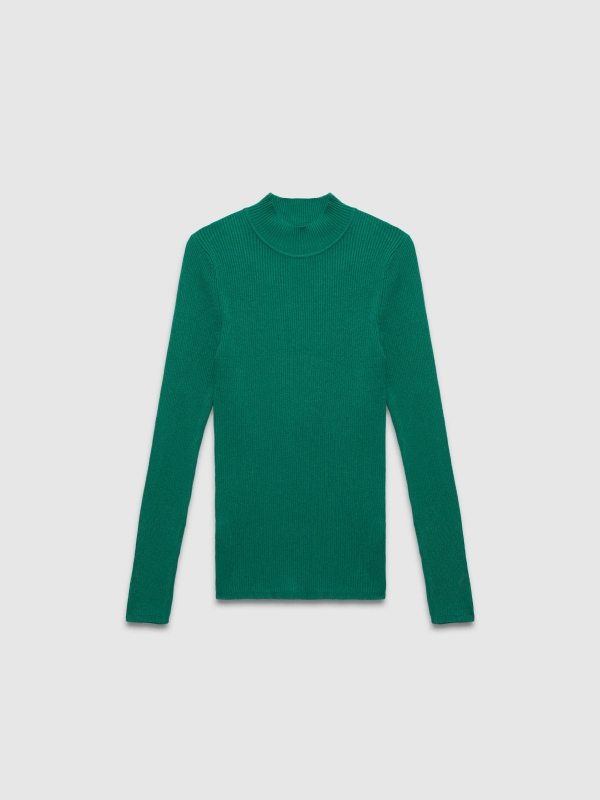  Camisola preta com gola rulê verde vista frontal