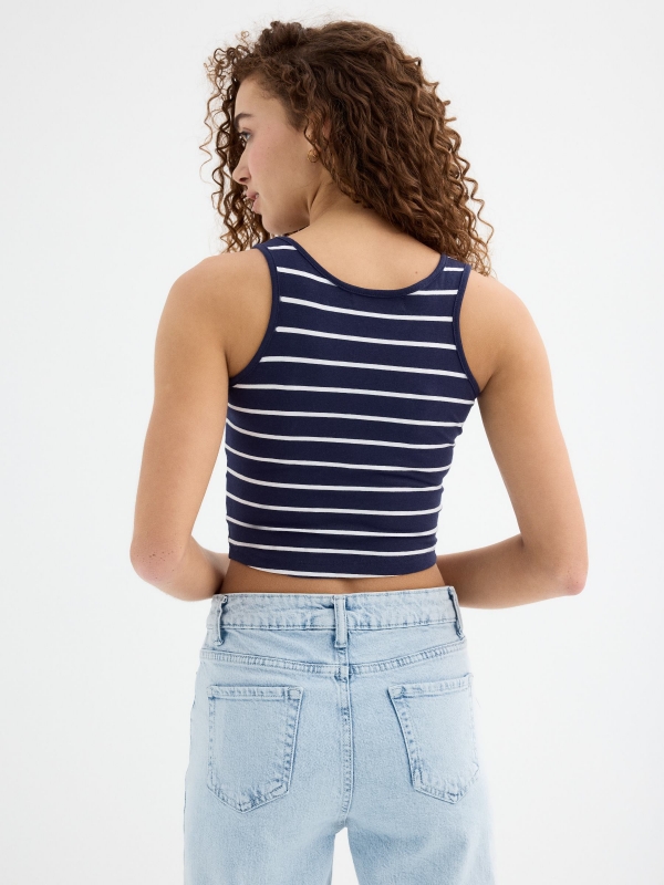 Striped cropped tank t-shirt blue middle back view