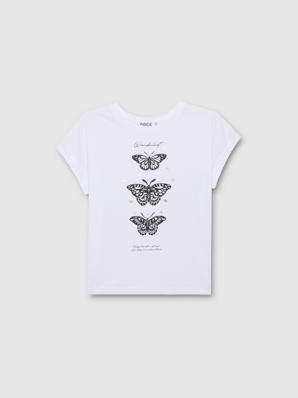  Camiseta manga corta mariposas blanco vista frontal