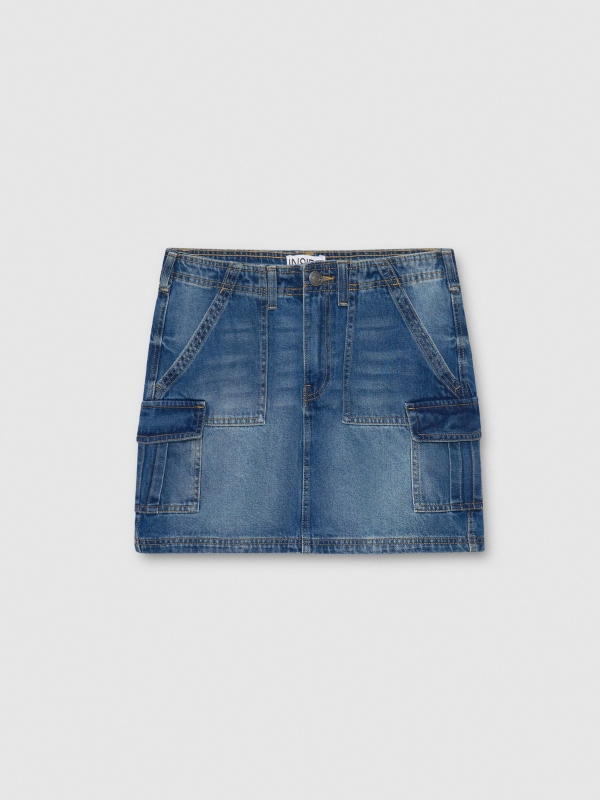 Falda mini denim multibolsillos
