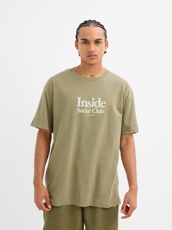 Inside social club t-shirt khaki middle front view