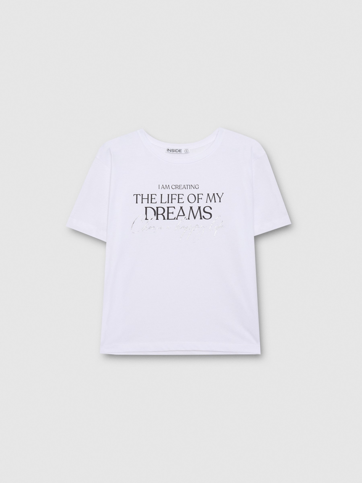 Camiseta manga corta texto plateado