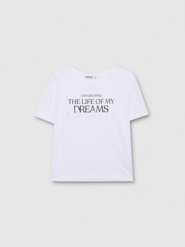 Camiseta manga corta texto plateado