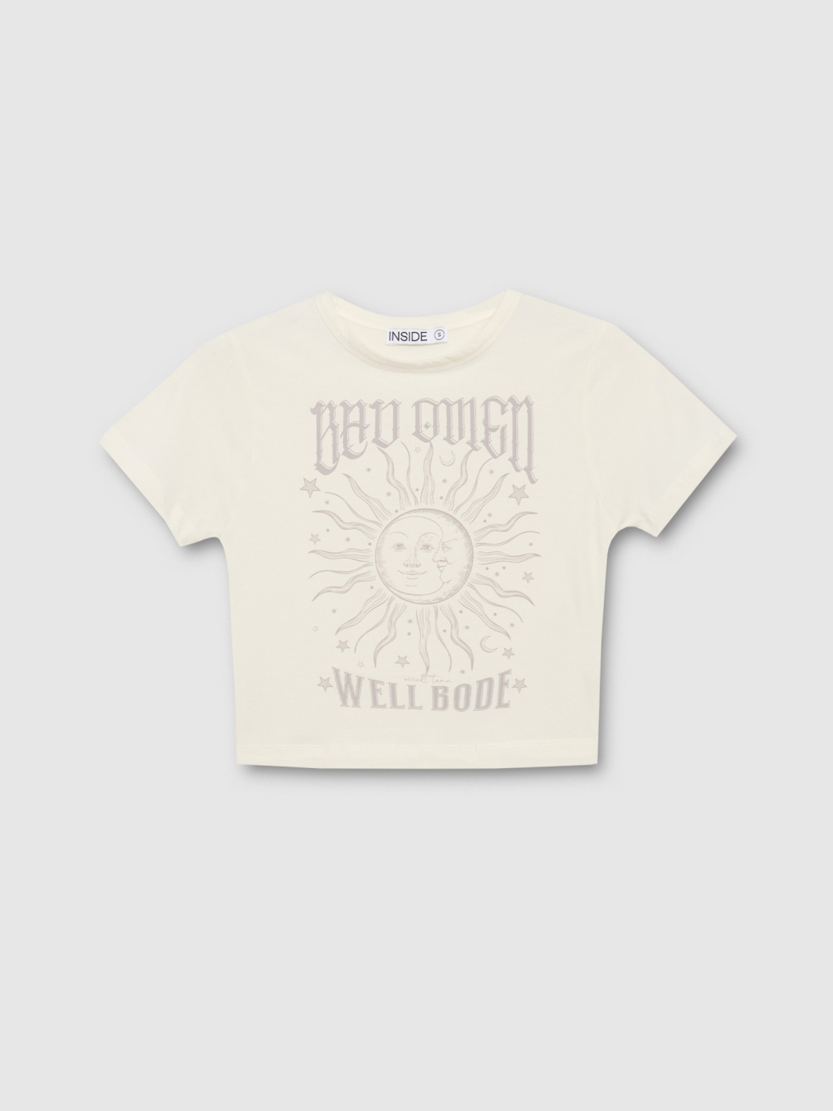  Cosmic print crop top shirt off white front view