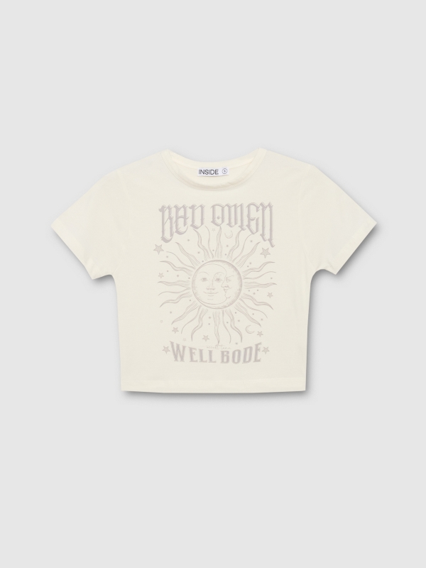  Cosmic print crop top shirt off white front view