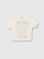 %Pto% Cosmic print crop top shirt off white front view