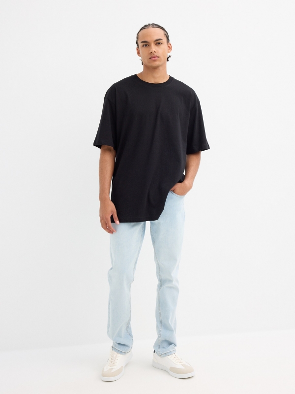 Light blue regular jeans with stitching