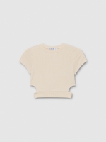 %Pto% Top canalé cut out gris vista frontal