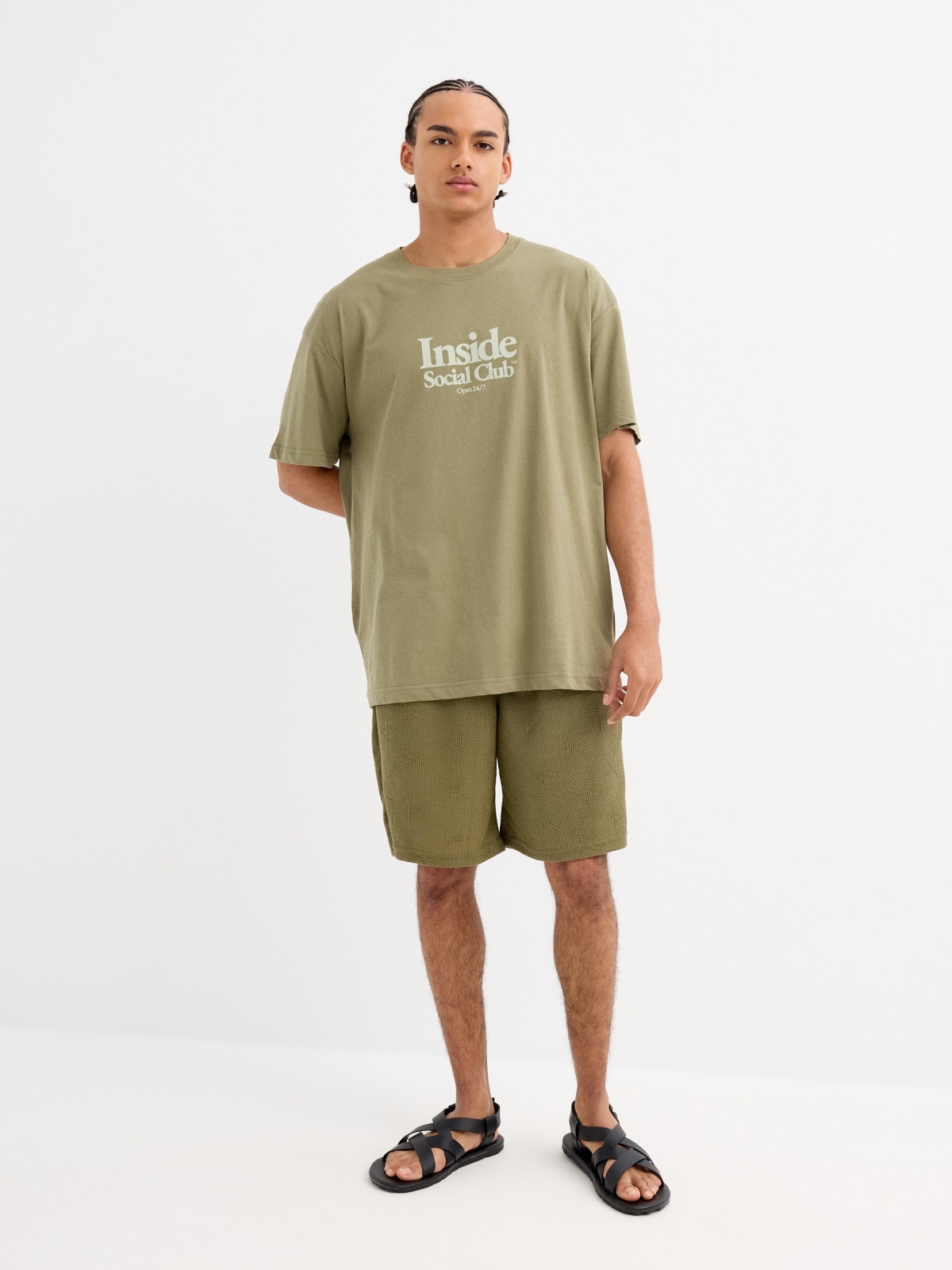 Inside social club t-shirt khaki front view