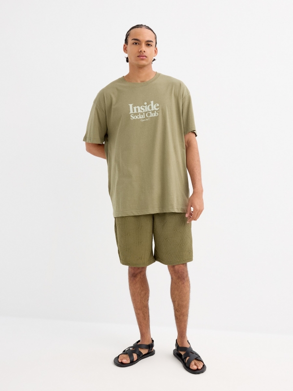 Inside social club t-shirt khaki front view