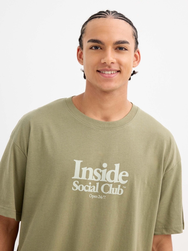 Inside social club t-shirt khaki front view