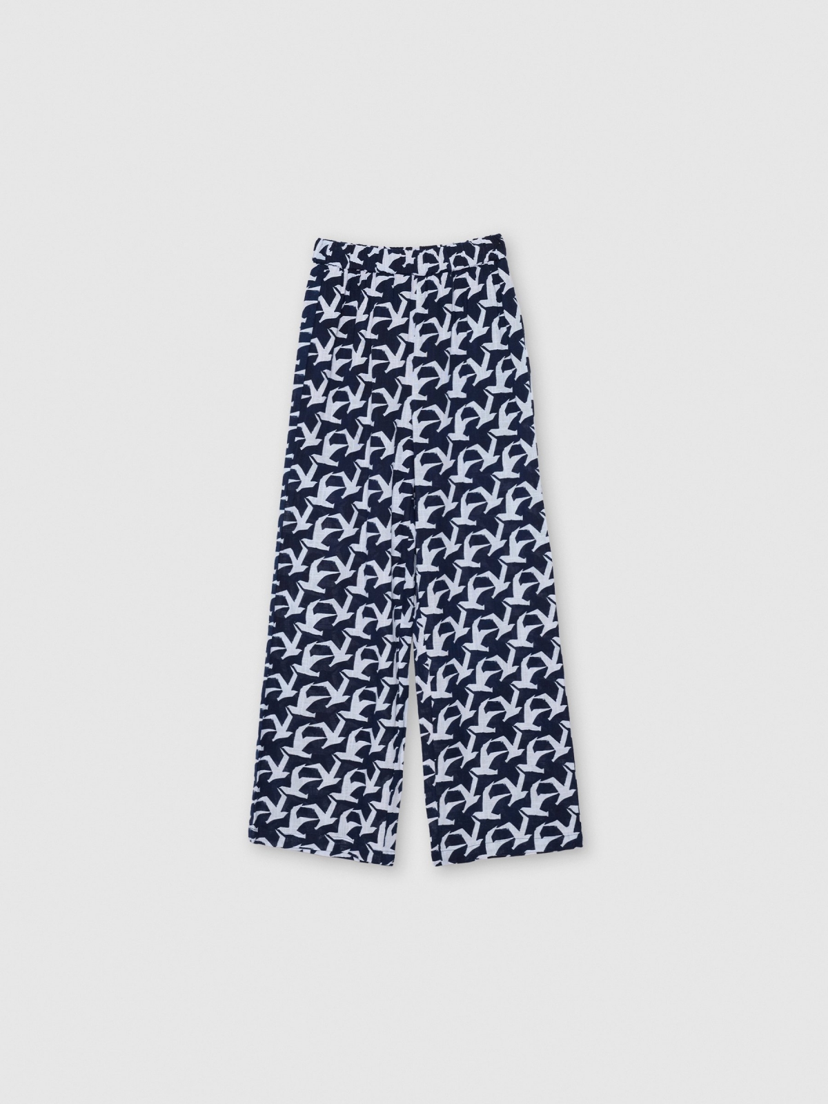  Pantalón fluido aves azul marino vista frontal
