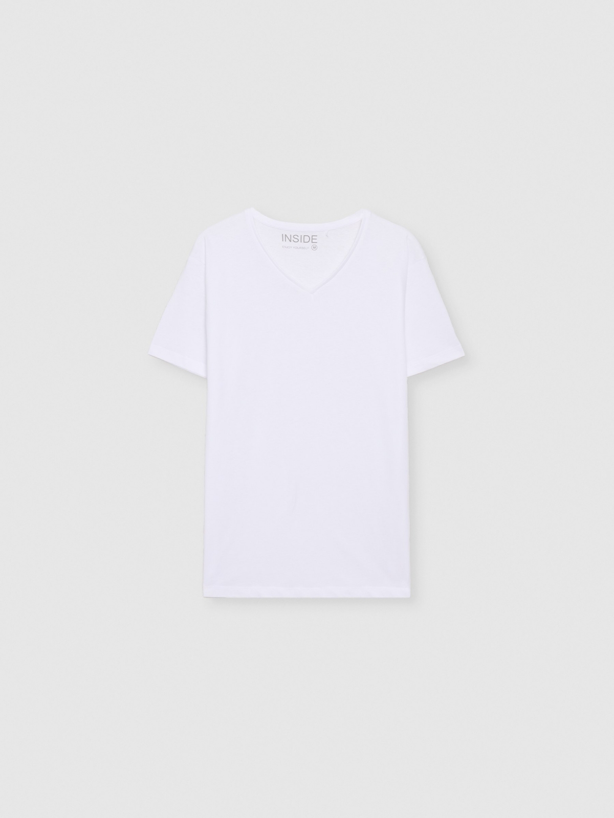  T-shirt básica com decote em V branco vista frontal
