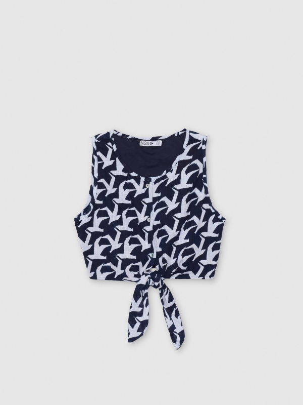  Top knot birds navy front view