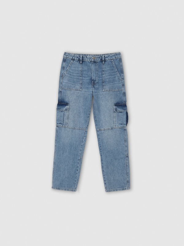  Jeans cargo multibolsillo azul vista frontal