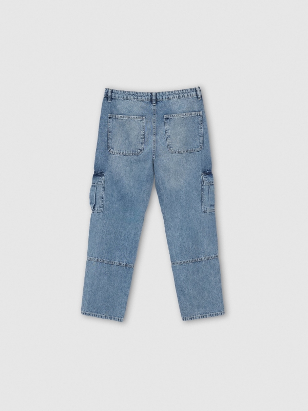 Multi-pocket cargo jeans blue back view
